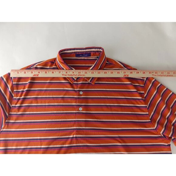 Alan Flusser Mens Polo Short Orange Striped Stretch Short Sleeve Size XL - Picture 5 of 8